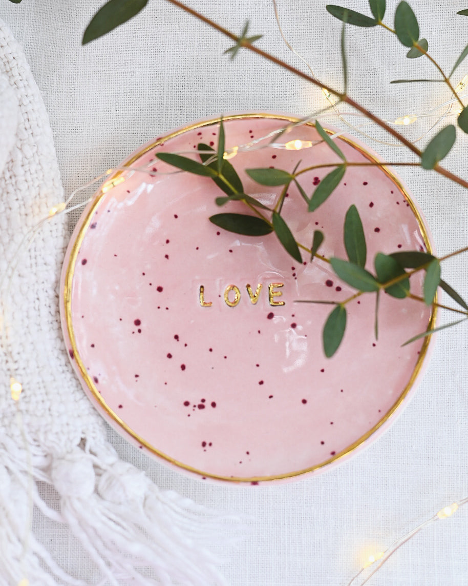 Porcelain LOVE Pink & Gold Trinket Dish