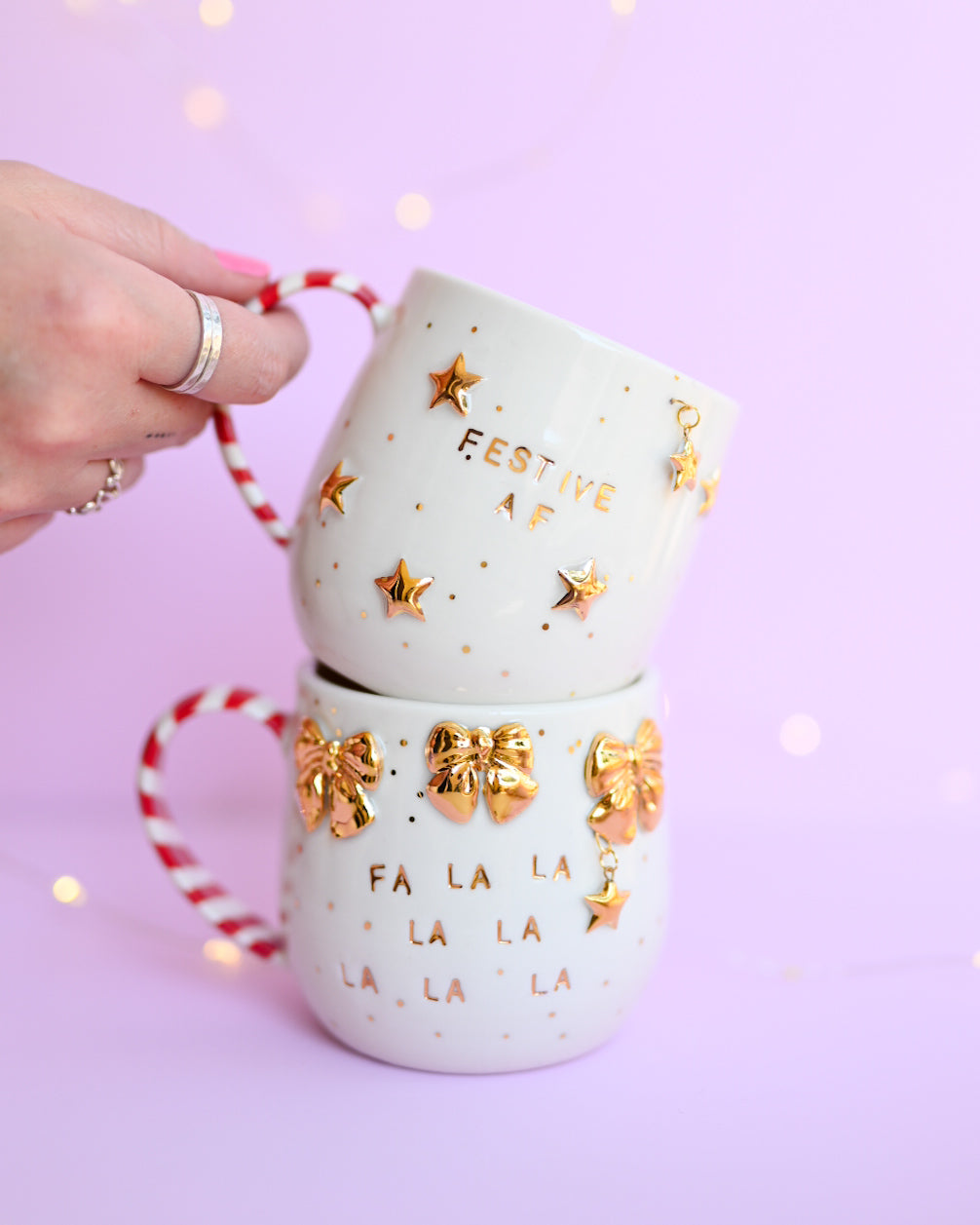 PRE-ORDER Fa La La Gold Bow Festive Mug