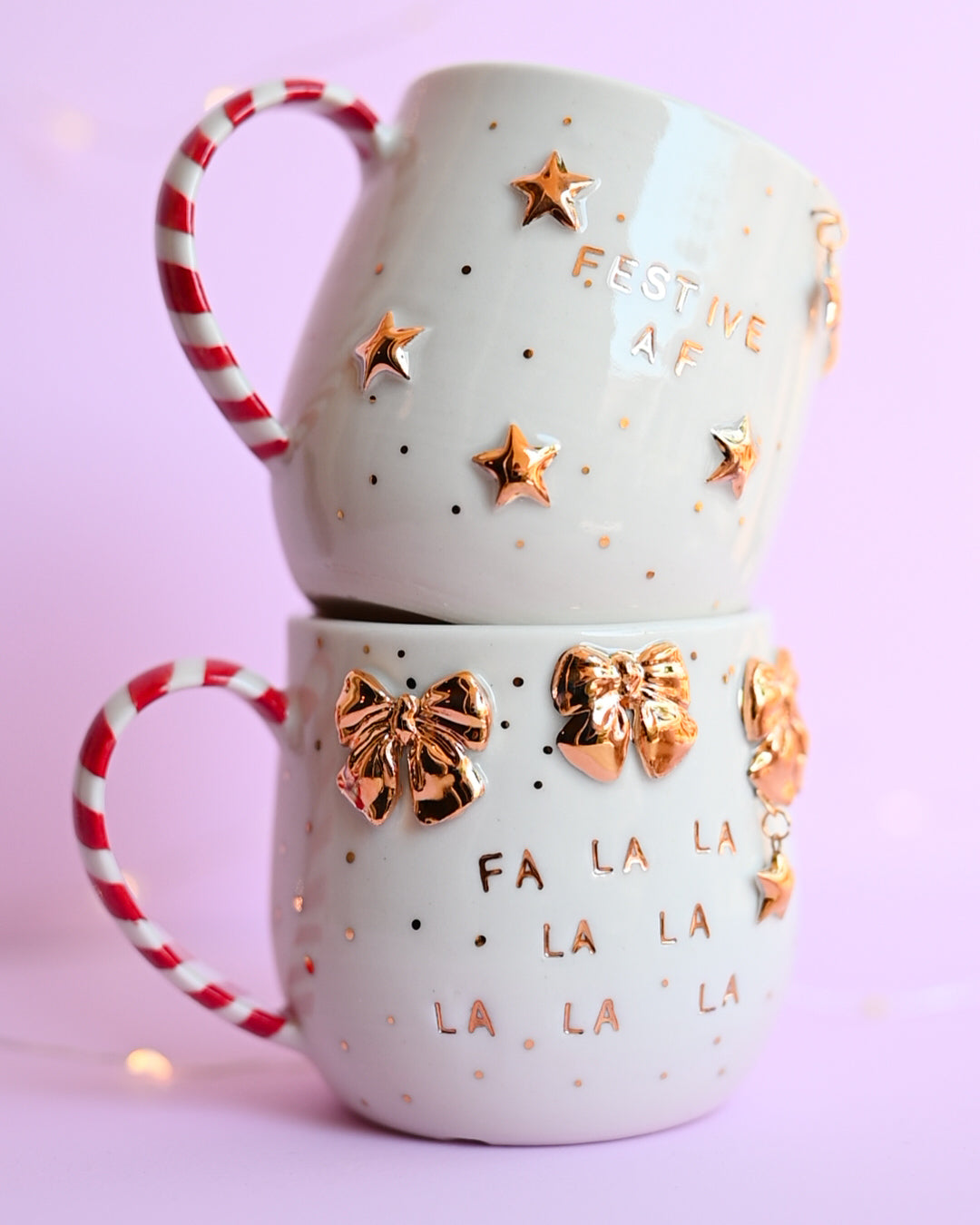 PRE-ORDER Fa La La Gold Bow Festive Mug