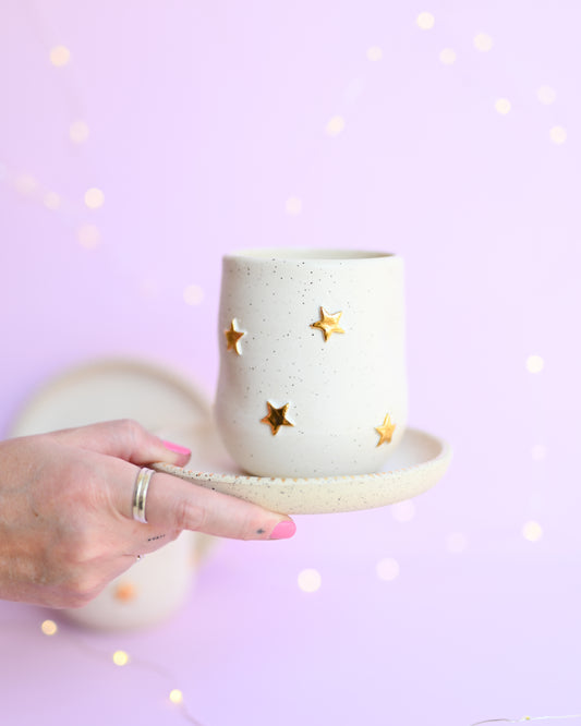 White Speckle Star Tumbler & Plate Set