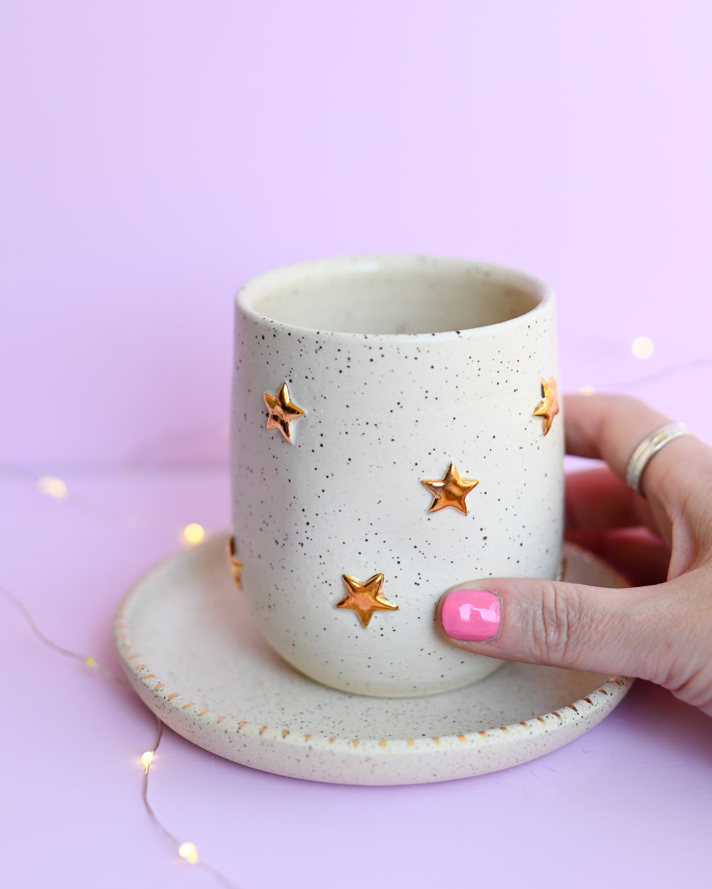 White Speckle Star Tumbler & Plate Set